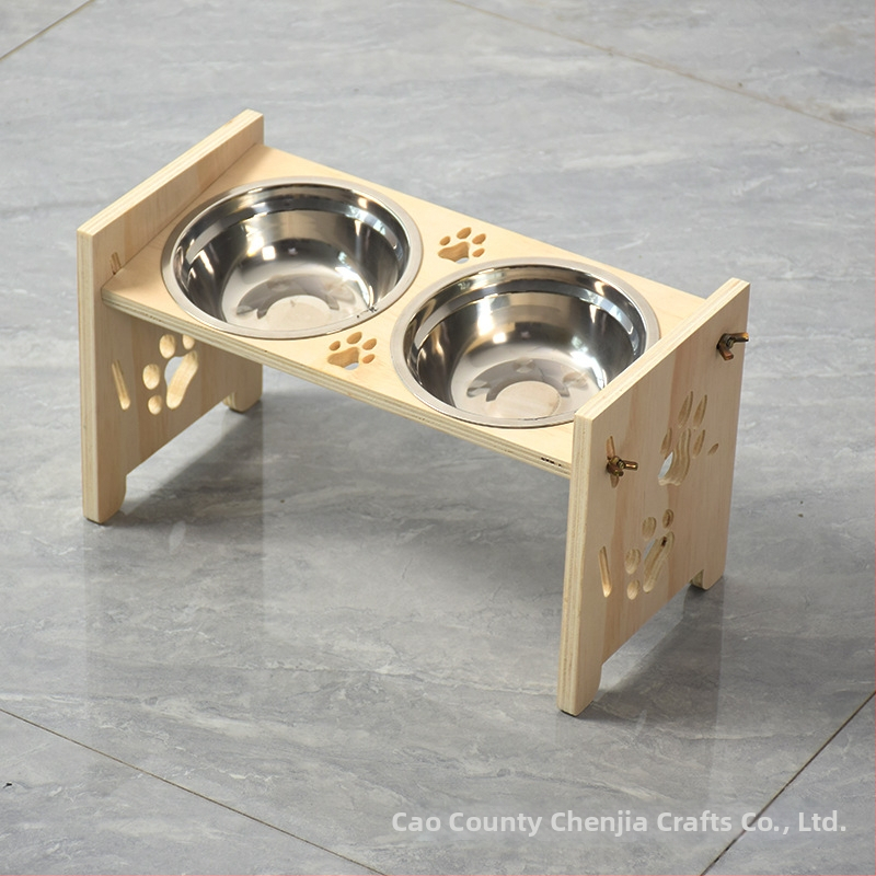 Drevený stojan na misky pre mačky, Chenjia A25529-dish rack, krmivo pre domáce zvieratá