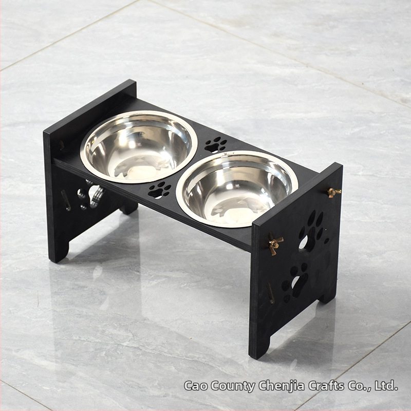 Drevený stojan na misky pre mačky, Chenjia A25529-dish rack, krmivo pre domáce zvieratá