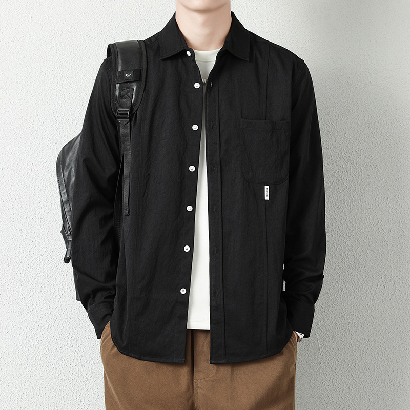Muška košulja-jakna s dugim rukavima, slobodan kroj, rever, jednofarbna, poliester 96%