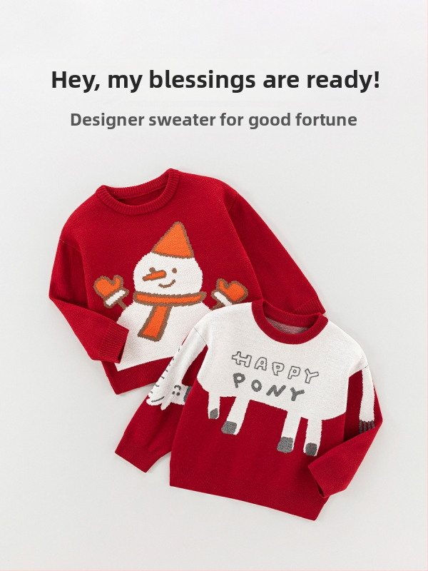 Vaikų storas megztinis su ilgomis rankovėmis ir apvaliu kaklu, žiemos kolekcija 2025, korėjietiškas stilius, tinka vaikams nuo 3 iki 8 metų, raštai: gyvūnai, raidės, abstraktūs