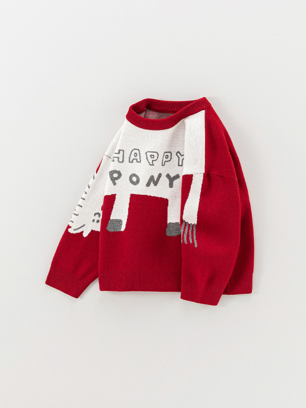 Vaikų storas megztinis su ilgomis rankovėmis ir apvaliu kaklu, žiemos kolekcija 2025, korėjietiškas stilius, tinka vaikams nuo 3 iki 8 metų, raštai: gyvūnai, raidės, abstraktūs