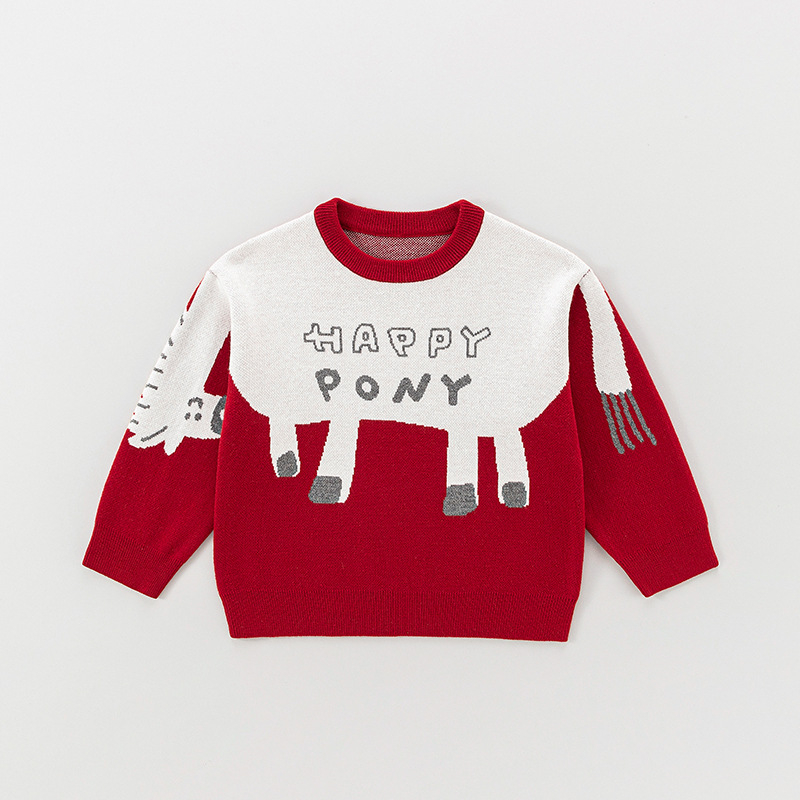 Vaikų storas megztinis su ilgomis rankovėmis ir apvaliu kaklu, žiemos kolekcija 2025, korėjietiškas stilius, tinka vaikams nuo 3 iki 8 metų, raštai: gyvūnai, raidės, abstraktūs
