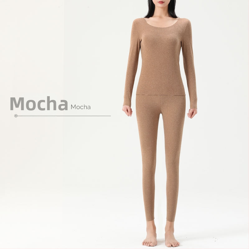 Unisex šiltos apatinės aprangos komplektas su velveto viduje, 90% poliesterio kationinis audinys, storis 251–300 g/m², be siūlių dvigubo sluoksnio konstrukcija, apvalus kaklas, ilgomis rankovėmis viršūnė ir kelnės