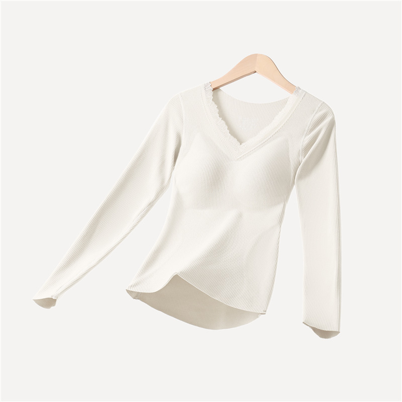 Moterų terminių apatinių komplektas su įdėta krūtinės pagalvėle, stora poliesterio medžiaga, V formos iškirptė, ilgomis rankovėmis viršutinė dalis ir kelnaitės (polieasterio audinys; įdėta krūtinės pagalvėlė; V- iškirptė; stora medžiaga)