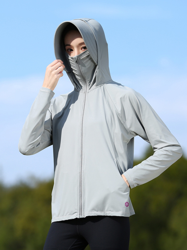 Sun Protection jakna s kapulom i odvojivim širokim rubom, prozračna UPF50+ — materijal Original Yarn Ice Silk (88% najlon, 12% spandeksa) za putovanja i aktivnosti na otvorenom