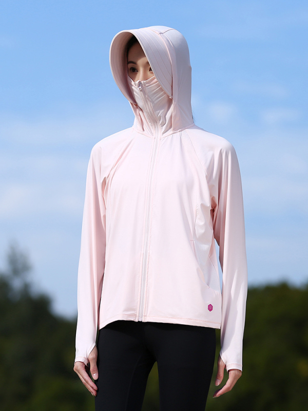 Sun Protection jakna s kapulom i odvojivim širokim rubom, prozračna UPF50+ — materijal Original Yarn Ice Silk (88% najlon, 12% spandeksa) za putovanja i aktivnosti na otvorenom