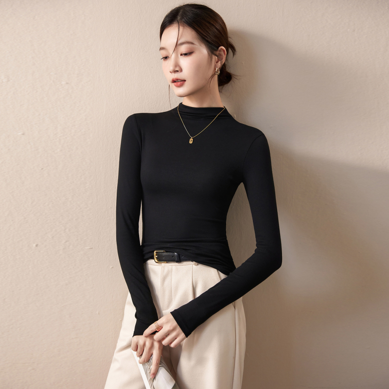 Ženska majica s visokim ovratnikom, dugim rukavima, slim fit, pulover stil; modal-viskozni spoj s spandeksom <30%