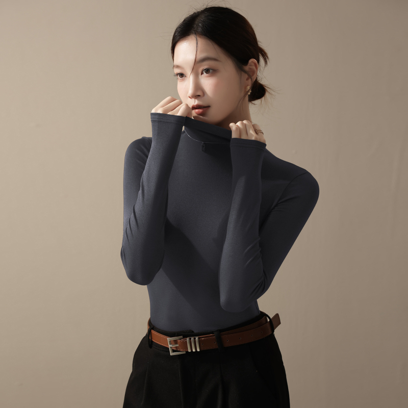 Ženska majica s visokim ovratnikom, dugim rukavima, slim fit, pulover stil; modal-viskozni spoj s spandeksom <30%