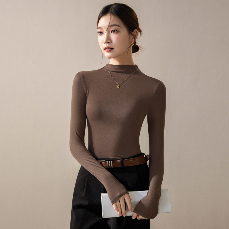 Ženska majica s visokim ovratnikom, dugim rukavima, slim fit, pulover stil; modal-viskozni spoj s spandeksom <30%