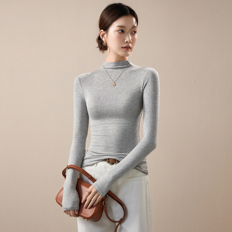 Ženska majica s visokim ovratnikom, dugim rukavima, slim fit, pulover stil; modal-viskozni spoj s spandeksom <30%