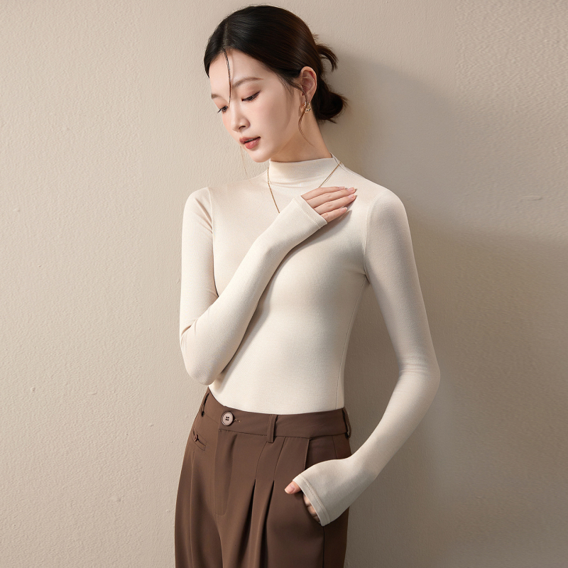 Ženska majica s visokim ovratnikom, dugim rukavima, slim fit, pulover stil; modal-viskozni spoj s spandeksom <30%