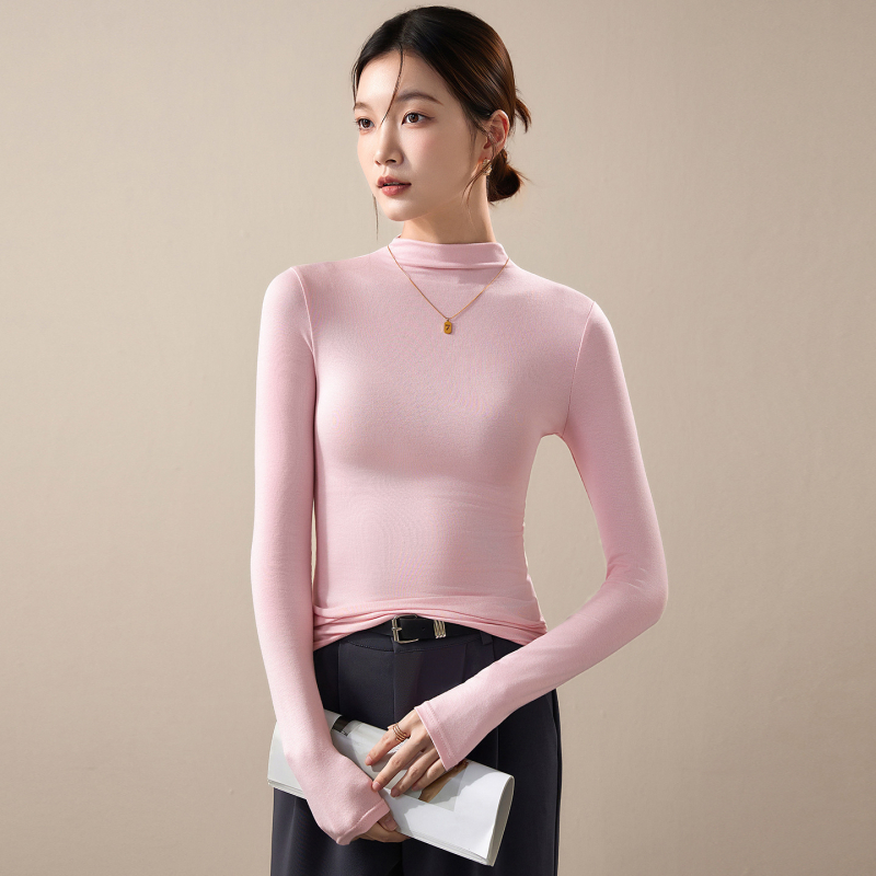 Ženska majica s visokim ovratnikom, dugim rukavima, slim fit, pulover stil; modal-viskozni spoj s spandeksom <30%