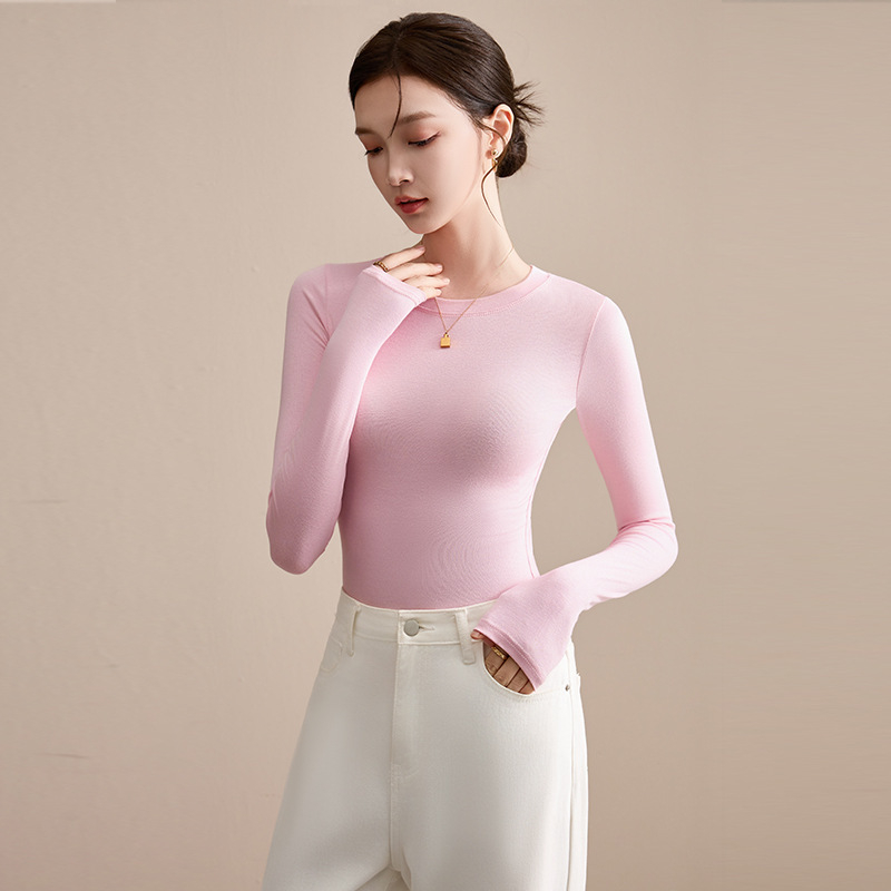 Ženska majica s visokim ovratnikom, dugim rukavima, slim fit, pulover stil; modal-viskozni spoj s spandeksom <30%