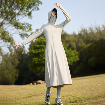 Ženska duga UV-zaštitna jakna, prozračna, brzo se suši, s kapuljačom, tkanina 88% najlon / 12% elastan