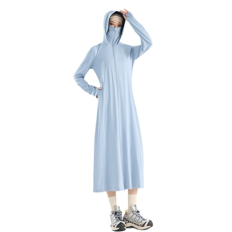 Ženska duga UV-zaštitna jakna, prozračna, brzo se suši, s kapuljačom, tkanina 88% najlon / 12% elastan