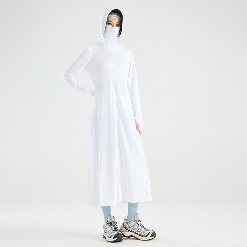 Ženska duga UV-zaštitna jakna, prozračna, brzo se suši, s kapuljačom, tkanina 88% najlon / 12% elastan