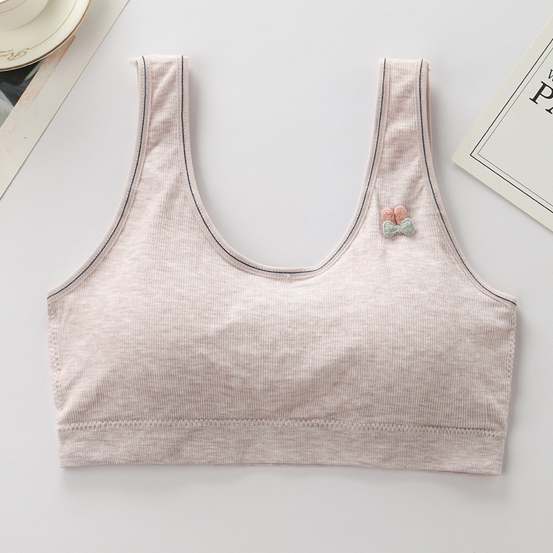 Medvilninė treniruočių liemenėlė paauglėms, vest stiliaus, pilnos kaušių forma, plonas formuojantis kaušas, įdaila iš spandekso