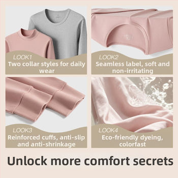 Naiste sooj aluspesu komplekt puuvillast, paksu kangaga, pikkade varrukatega topp ja püksid, keskmise vanusega naistele, 95–100% puuvill