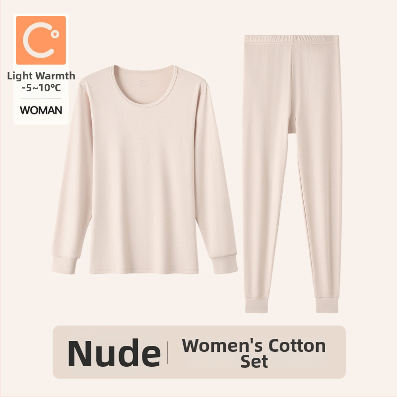 Naiste sooj aluspesu komplekt puuvillast, paksu kangaga, pikkade varrukatega topp ja püksid, keskmise vanusega naistele, 95–100% puuvill