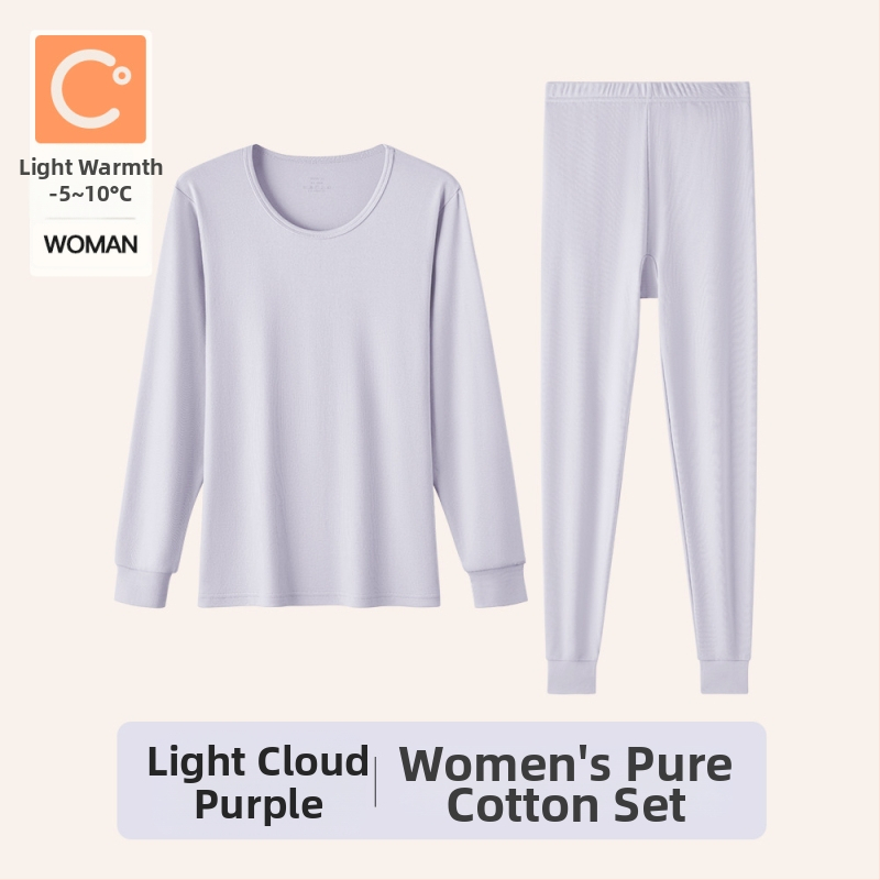 Naiste sooj aluspesu komplekt puuvillast, paksu kangaga, pikkade varrukatega topp ja püksid, keskmise vanusega naistele, 95–100% puuvill