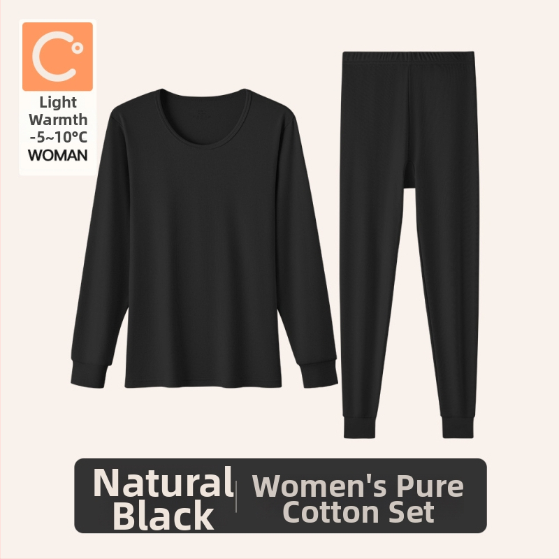 Naiste sooj aluspesu komplekt puuvillast, paksu kangaga, pikkade varrukatega topp ja püksid, keskmise vanusega naistele, 95–100% puuvill