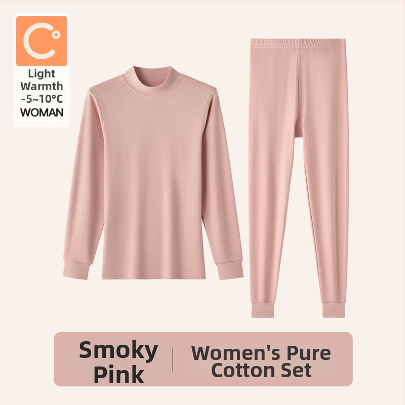 Naiste sooj aluspesu komplekt puuvillast, paksu kangaga, pikkade varrukatega topp ja püksid, keskmise vanusega naistele, 95–100% puuvill