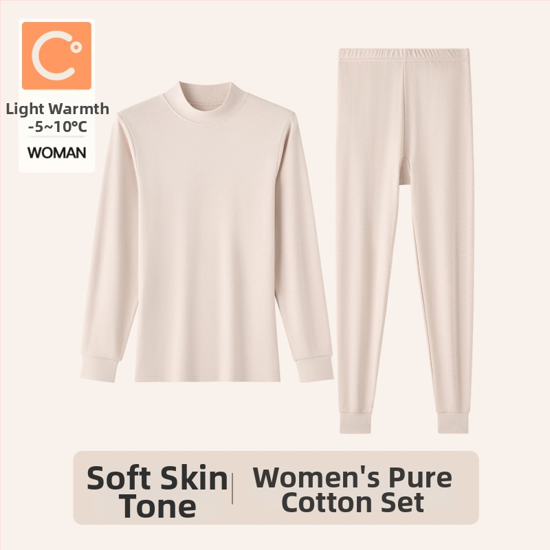 Naiste sooj aluspesu komplekt puuvillast, paksu kangaga, pikkade varrukatega topp ja püksid, keskmise vanusega naistele, 95–100% puuvill