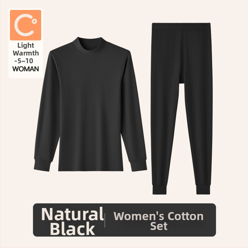 Naiste sooj aluspesu komplekt puuvillast, paksu kangaga, pikkade varrukatega topp ja püksid, keskmise vanusega naistele, 95–100% puuvill