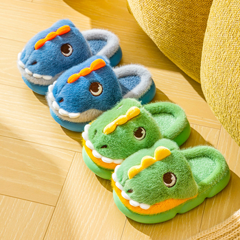 Vaikiškos šlepetės su dinozauro iliustracija, storas EVA pada, viršus iš dirbtinės odos, universalios, amžius 1–16 metų