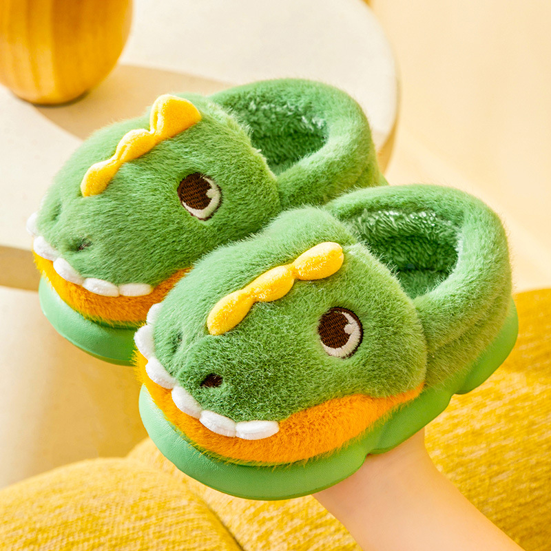 Vaikiškos šlepetės su dinozauro iliustracija, storas EVA pada, viršus iš dirbtinės odos, universalios, amžius 1–16 metų