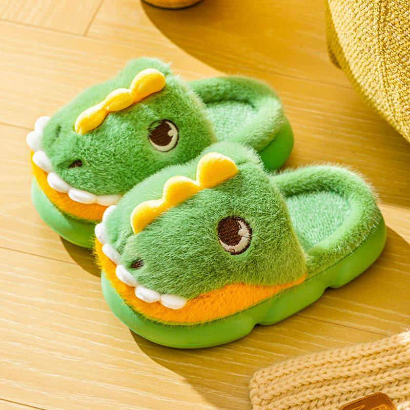 Vaikiškos šlepetės su dinozauro iliustracija, storas EVA pada, viršus iš dirbtinės odos, universalios, amžius 1–16 metų