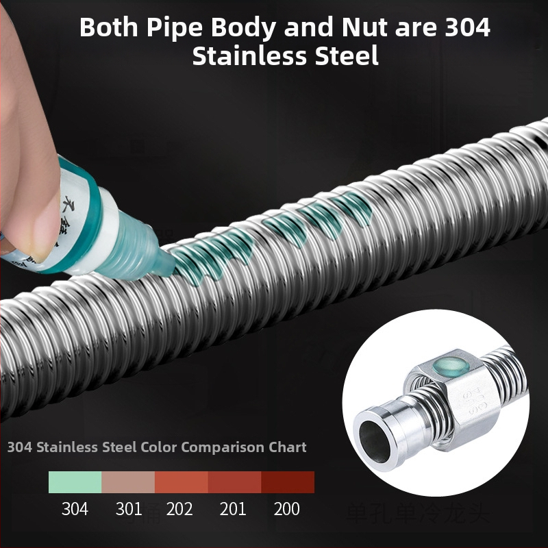 304 roostevabast terasest viilud veevooliku sissevedelik, keevitatud toru, keermestatud ühendus, 1,6 MPa, 100°C, kuuma ja külma vee ning WC varustamiseks