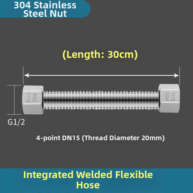 304 roostevabast terasest viilud veevooliku sissevedelik, keevitatud toru, keermestatud ühendus, 1,6 MPa, 100°C, kuuma ja külma vee ning WC varustamiseks