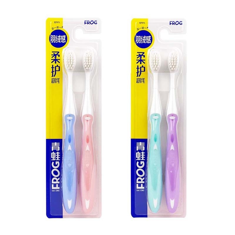 Rankinė dantų šepetėlis Frog QT971, 2 vnt. rinkinys, bendram valymui.