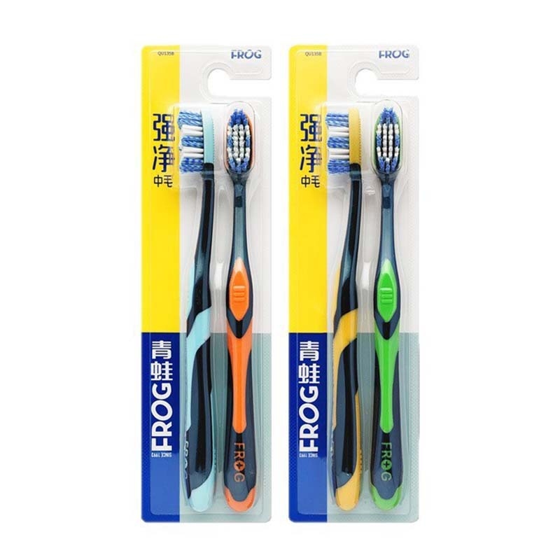 Rankinė dantų šepetėlis Frog QT971, 2 vnt. rinkinys, bendram valymui.