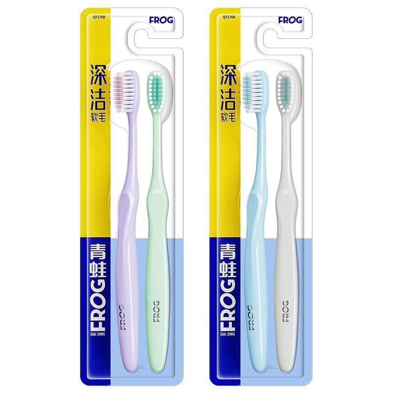 Rankinė dantų šepetėlis Frog QT971, 2 vnt. rinkinys, bendram valymui.