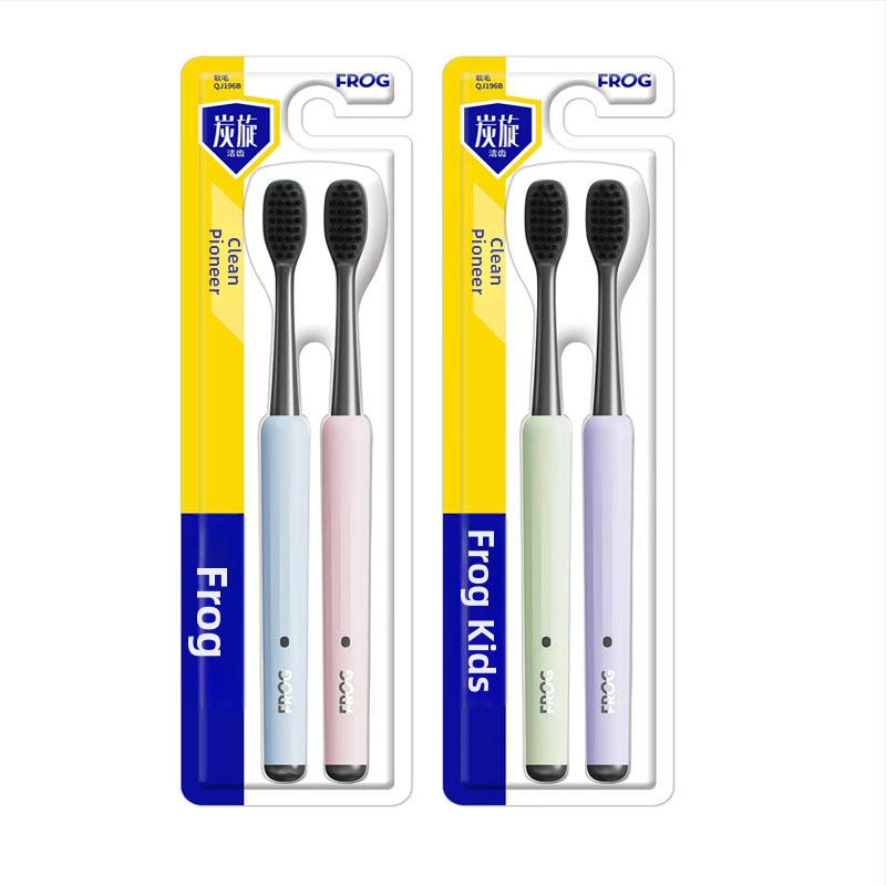 Rankinė dantų šepetėlis Frog QT971, 2 vnt. rinkinys, bendram valymui.