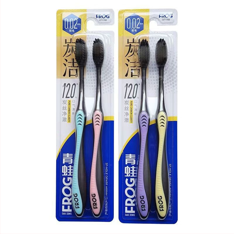 Rankinė dantų šepetėlis Frog QT971, 2 vnt. rinkinys, bendram valymui.