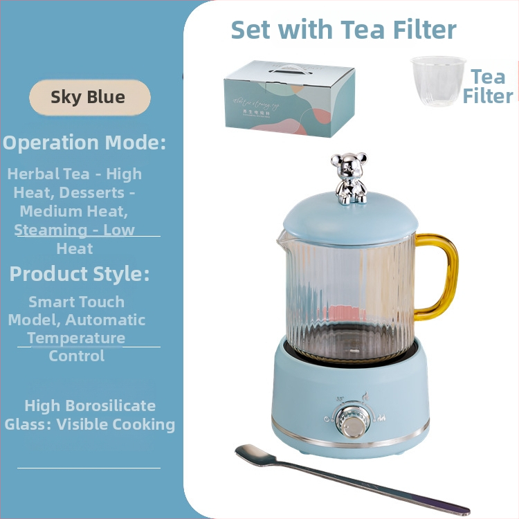 Elektrinis sveikas potas su borosilikato stiklu, 650 ml, 220V, 360W, Išmanus laikmatis su automatinio išjungimo funkcija, Elektroninis termostatas