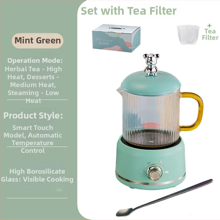 Elektrinis sveikas potas su borosilikato stiklu, 650 ml, 220V, 360W, Išmanus laikmatis su automatinio išjungimo funkcija, Elektroninis termostatas