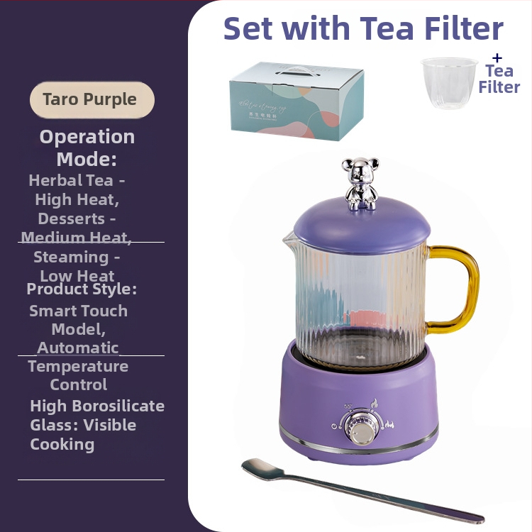 Elektrinis sveikas potas su borosilikato stiklu, 650 ml, 220V, 360W, Išmanus laikmatis su automatinio išjungimo funkcija, Elektroninis termostatas