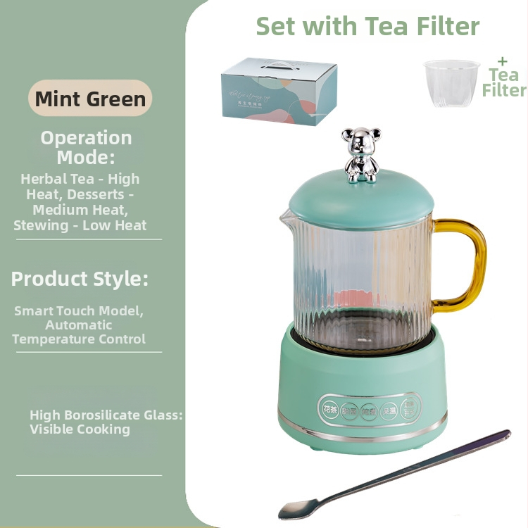 Elektrinis sveikas potas su borosilikato stiklu, 650 ml, 220V, 360W, Išmanus laikmatis su automatinio išjungimo funkcija, Elektroninis termostatas