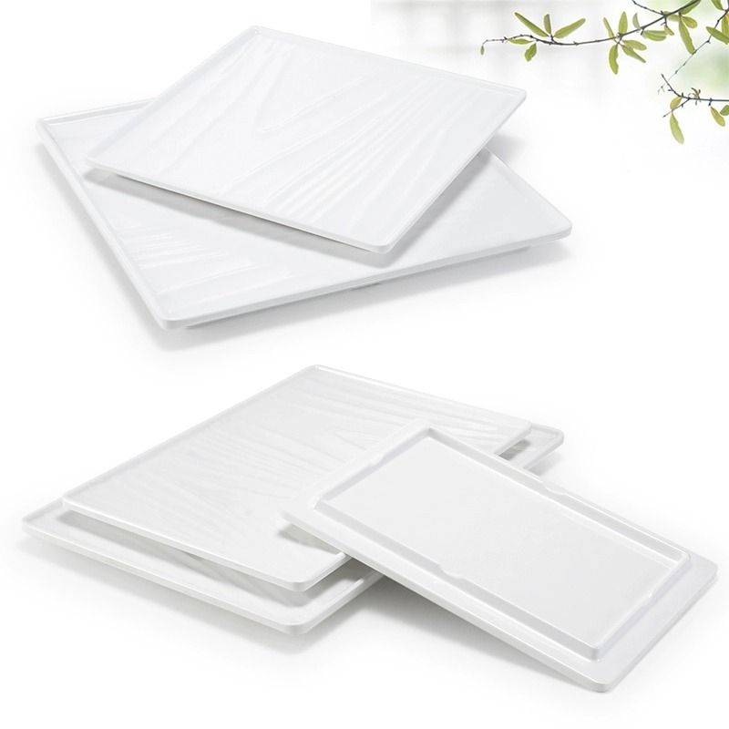 Melaminė plokščia lėkštė, stačiakampio formos, japonų stiliaus, plastikinė lėkštė su porceliano imitacija, personalizavimas galimas