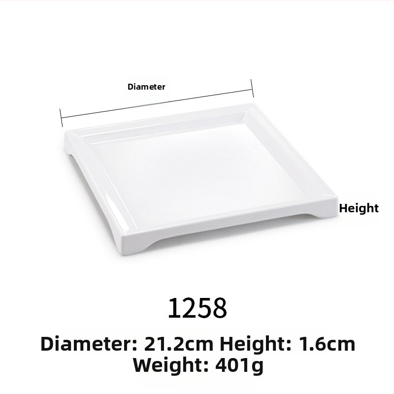 Melaminė plokščia lėkštė, stačiakampio formos, japonų stiliaus, plastikinė lėkštė su porceliano imitacija, personalizavimas galimas