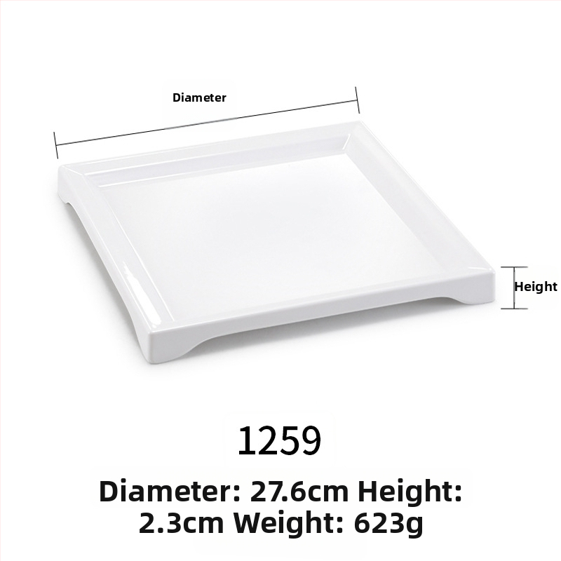 Melaminė plokščia lėkštė, stačiakampio formos, japonų stiliaus, plastikinė lėkštė su porceliano imitacija, personalizavimas galimas