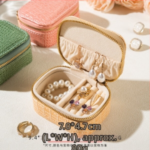 Rīsu velūra juvelierizstrādājumu kastīte prsteniem, auskarām un kulonam — pārnēsājama, augstas kvalitātes iepakojums