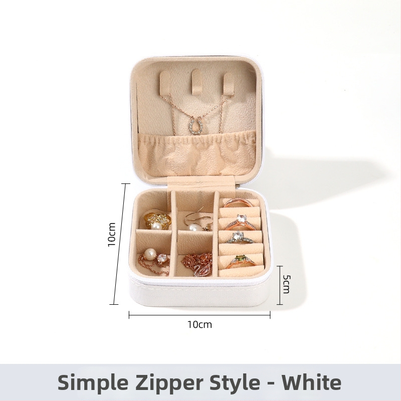 Rīsu velūra juvelierizstrādājumu kastīte prsteniem, auskarām un kulonam — pārnēsājama, augstas kvalitātes iepakojums