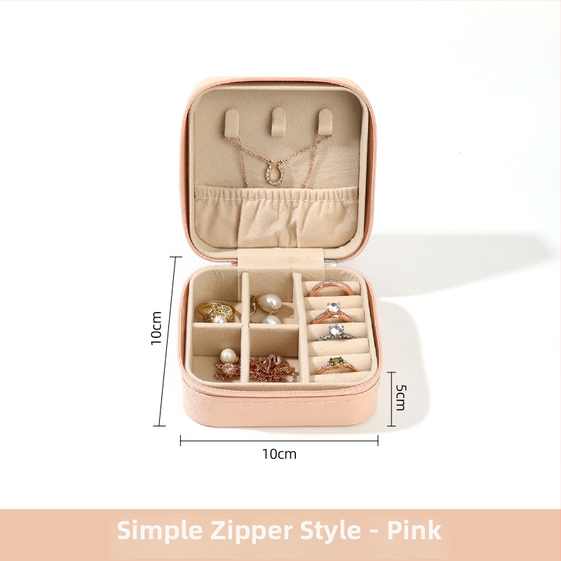 Rīsu velūra juvelierizstrādājumu kastīte prsteniem, auskarām un kulonam — pārnēsājama, augstas kvalitātes iepakojums