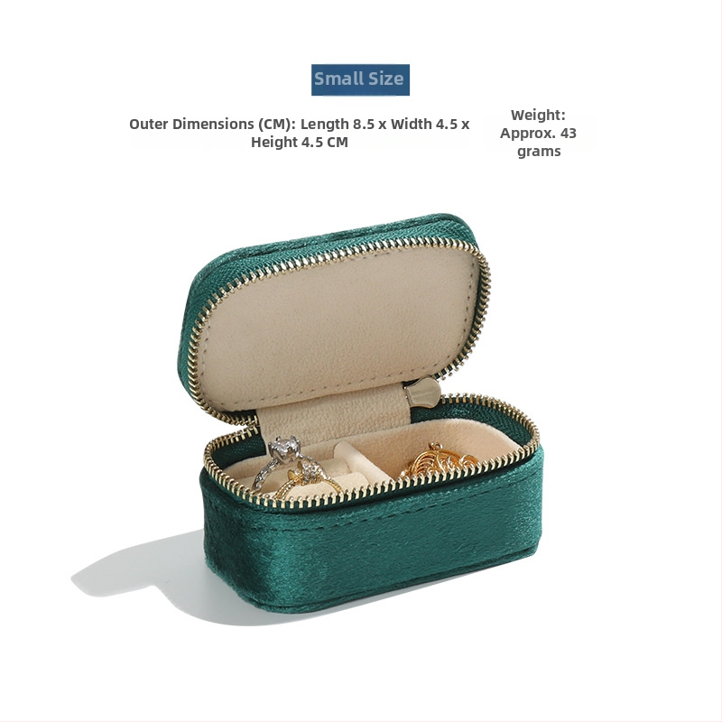 Rīsu velūra juvelierizstrādājumu kastīte prsteniem, auskarām un kulonam — pārnēsājama, augstas kvalitātes iepakojums