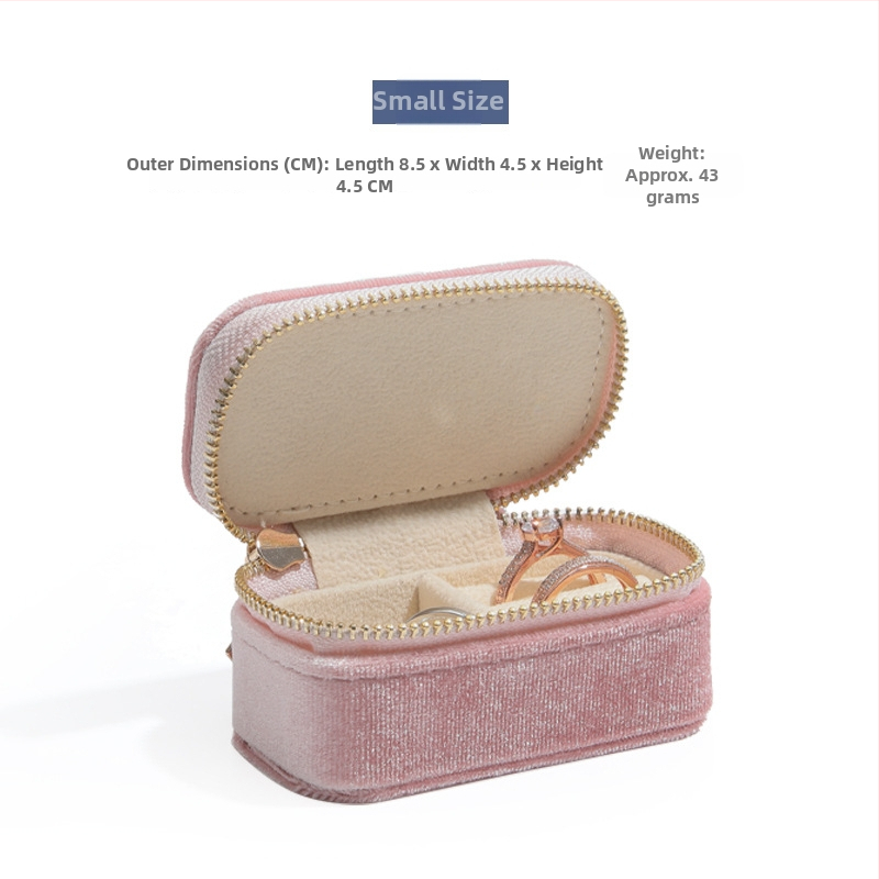 Rīsu velūra juvelierizstrādājumu kastīte prsteniem, auskarām un kulonam — pārnēsājama, augstas kvalitātes iepakojums